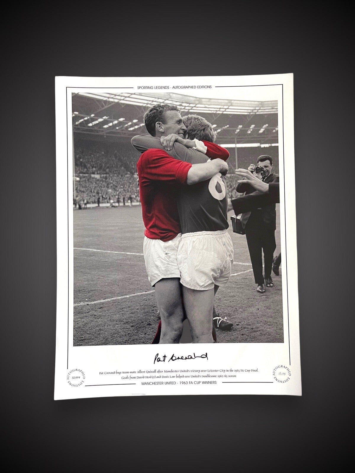 Pat Crerand Hand Signed Photo- Manchester United 1963 FA Cup Winners £250