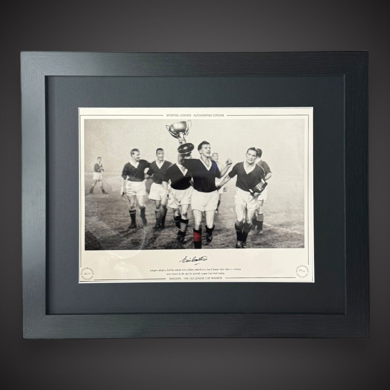 FRAMED Eric Caldow Signed Rangers Photo - 1961-62 League Cup Winners £450