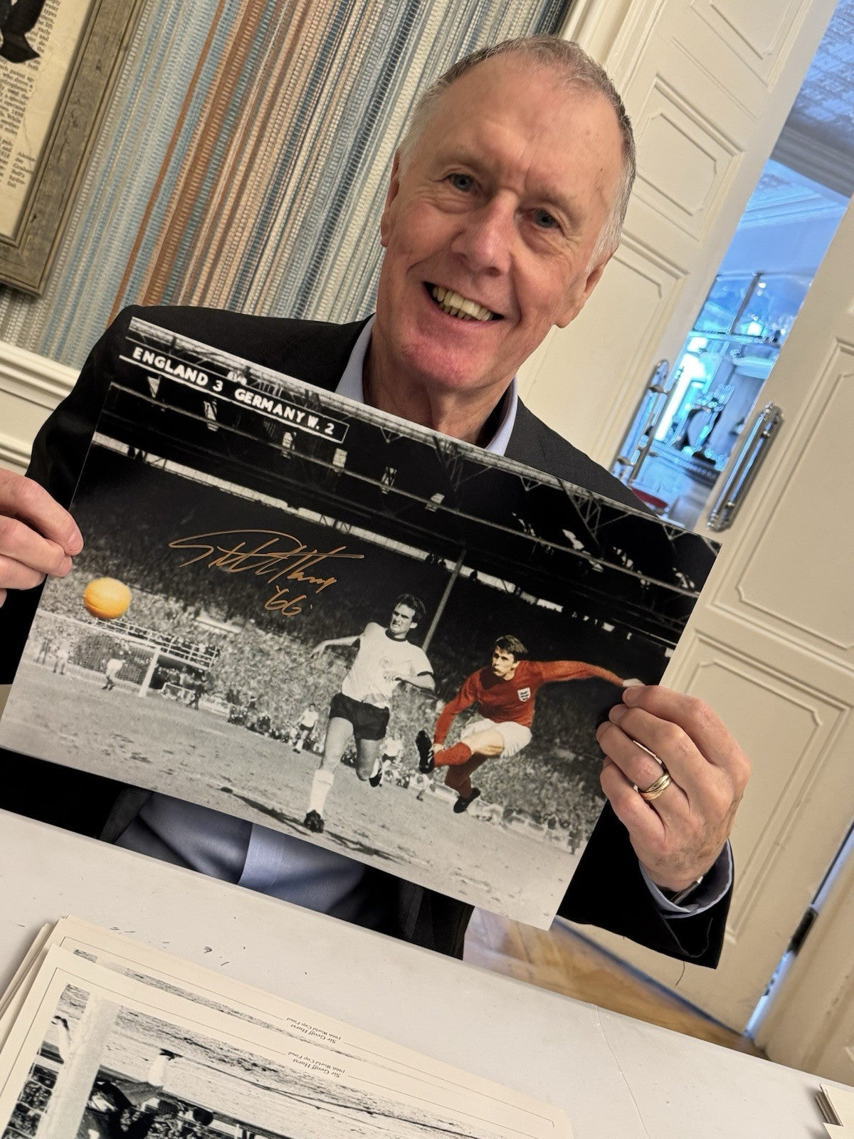 Sir Geoff Hurst HandSigned In Gold Inscribed  66 16 X 12 Photograph  COA  £451
