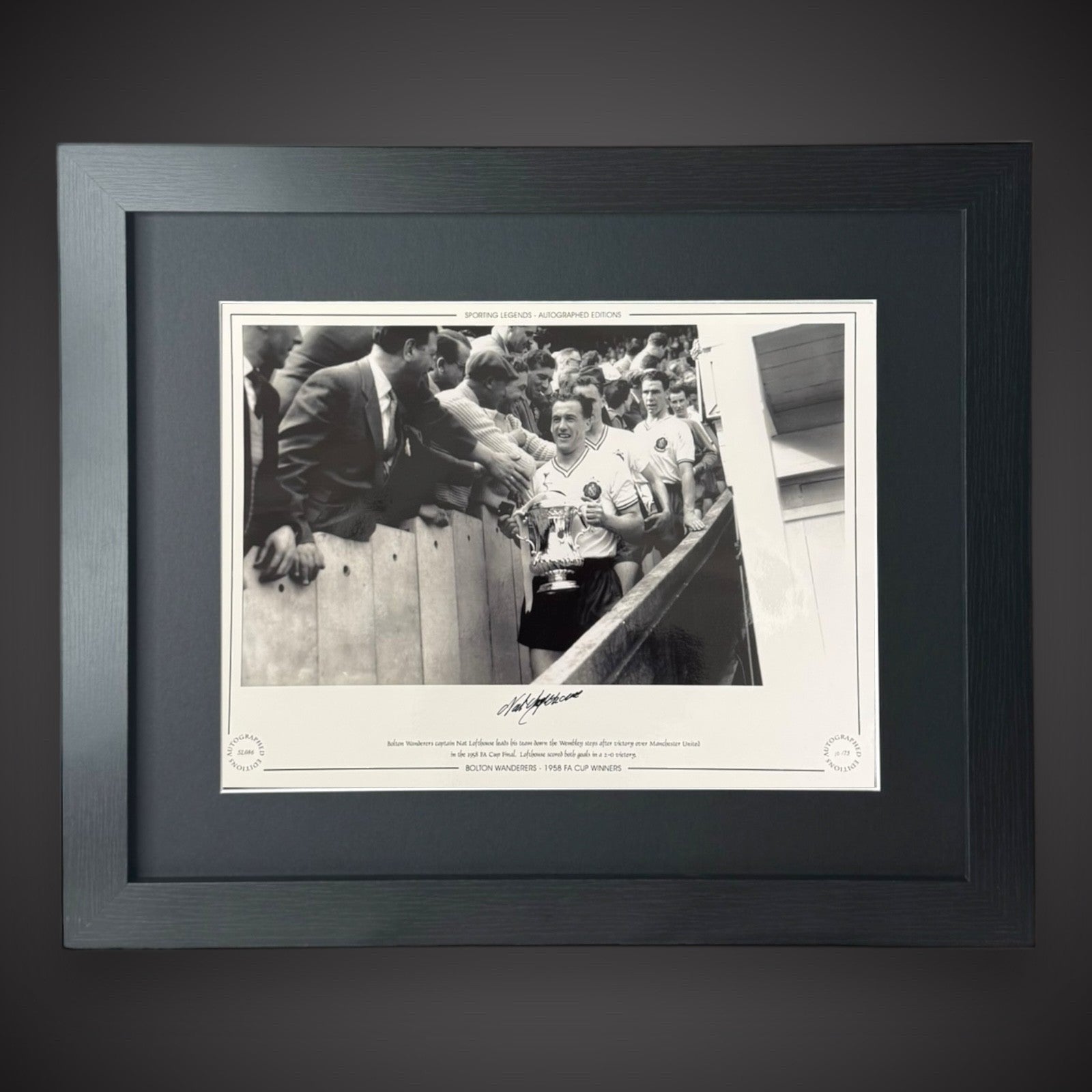 FRAMED Nat Lofthouse Bolton Wanderers 1958 FA Cup Winners - Hand Signed Photo0