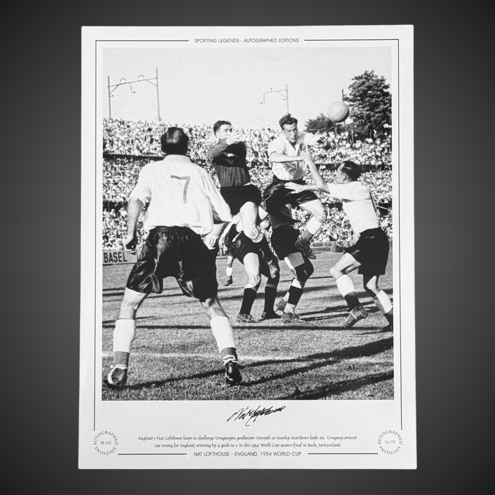 Framed Nat Lofthouse England V Uruguay 1954 World Cup Signed Photo £44.99 16X201
