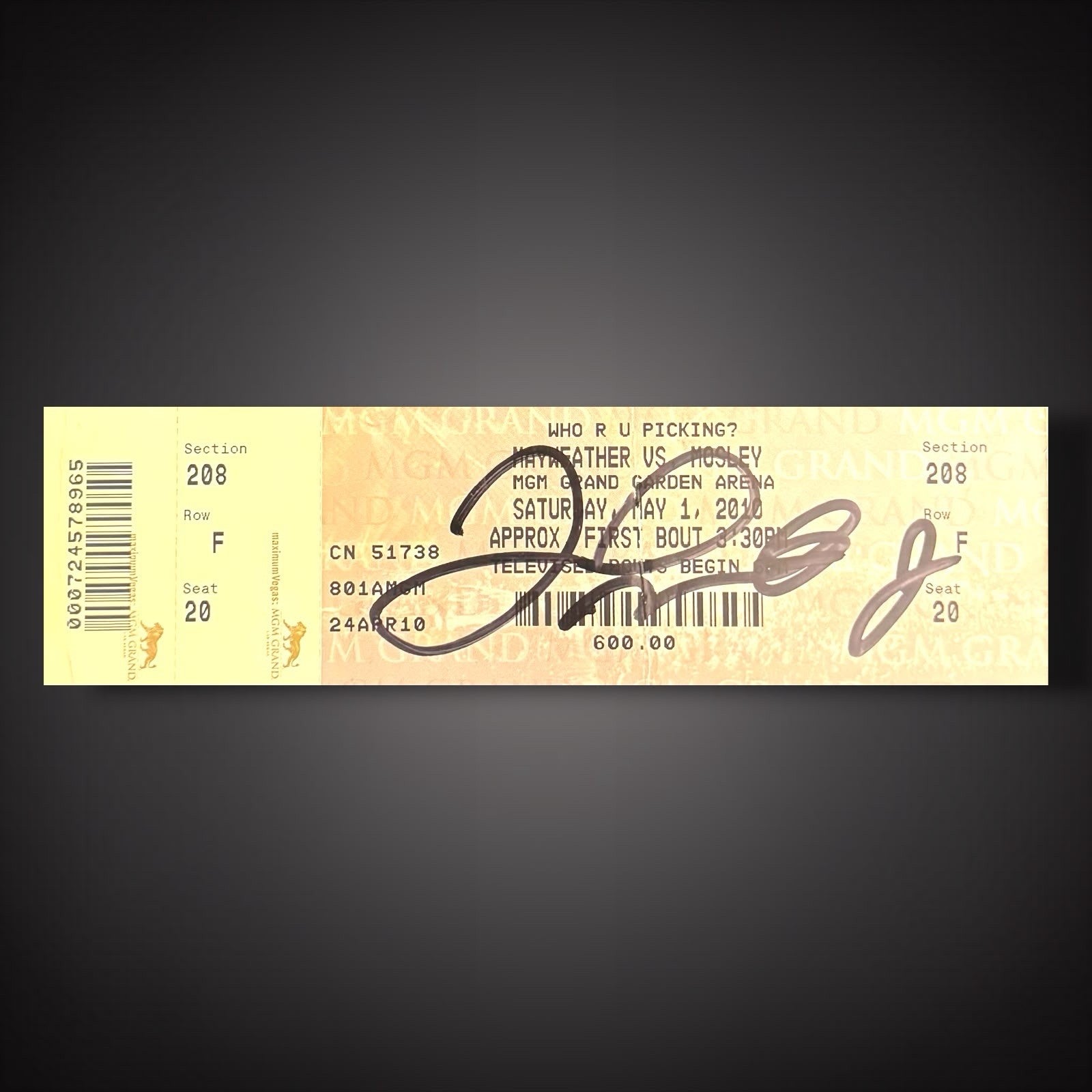 Floyd Money Mayweather Vs Mosley Fight Ticket Hand Signed £549 With COA0