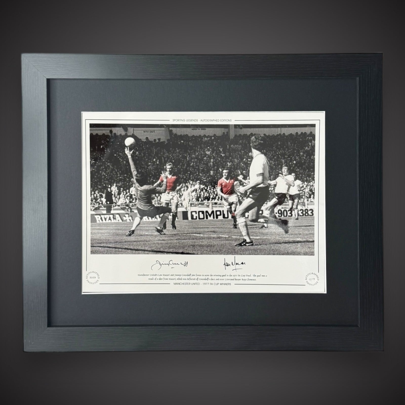 FRAMED Jimmy Greenhoff & Lou Macari Signed Manchester United Photo0