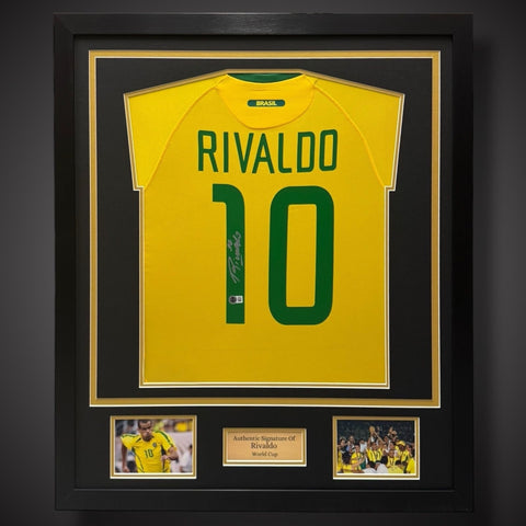 Rivaldo Hand Signed Brazil Framed Football Shirt - World Cup £405 With COA0