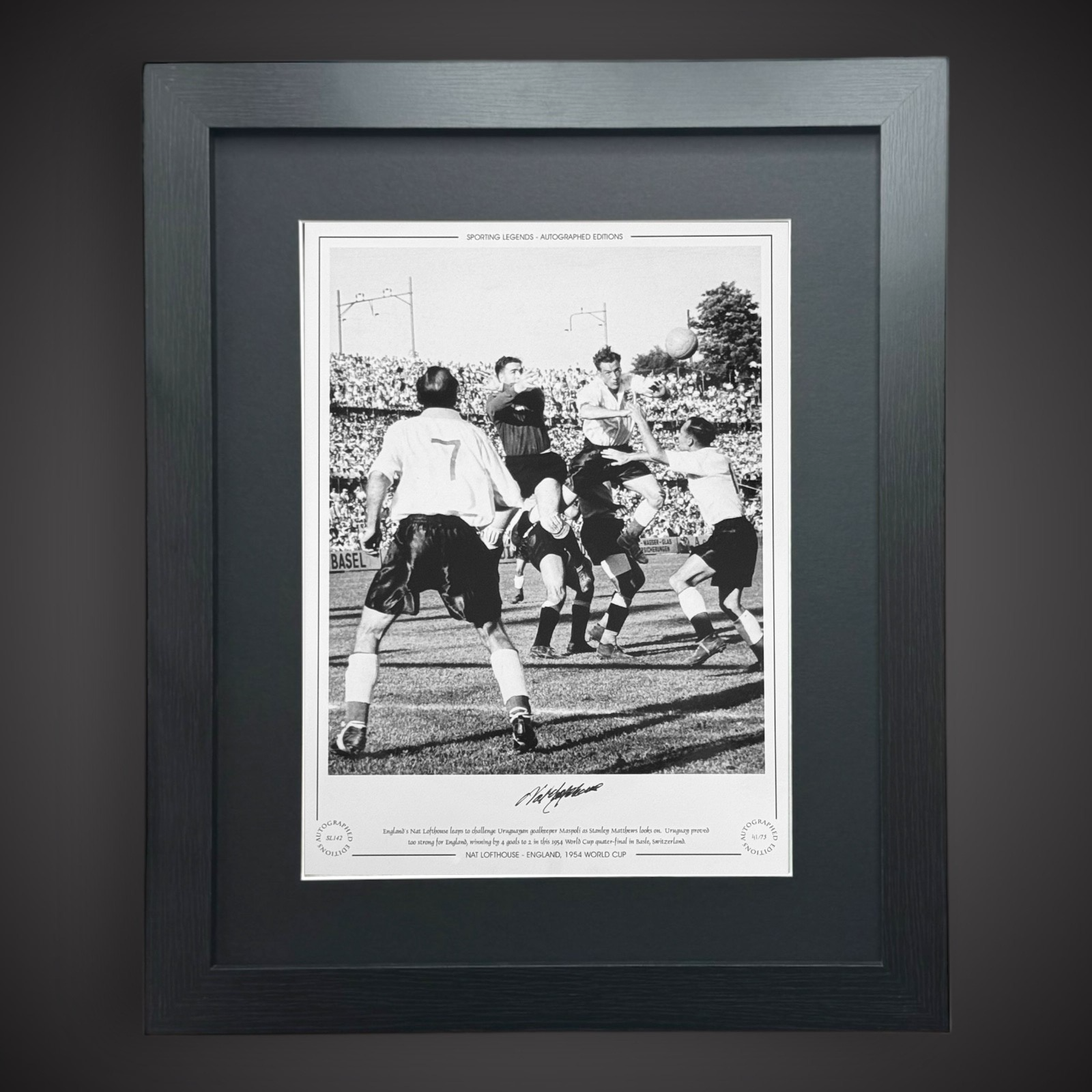 Framed Nat Lofthouse England V Uruguay 1954 World Cup Signed Photo £44.99 16X200