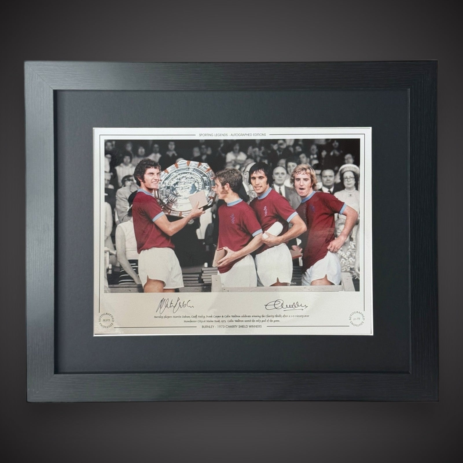 Framed Martin Dobson & Colin Waldron Signed Burnley Photo0