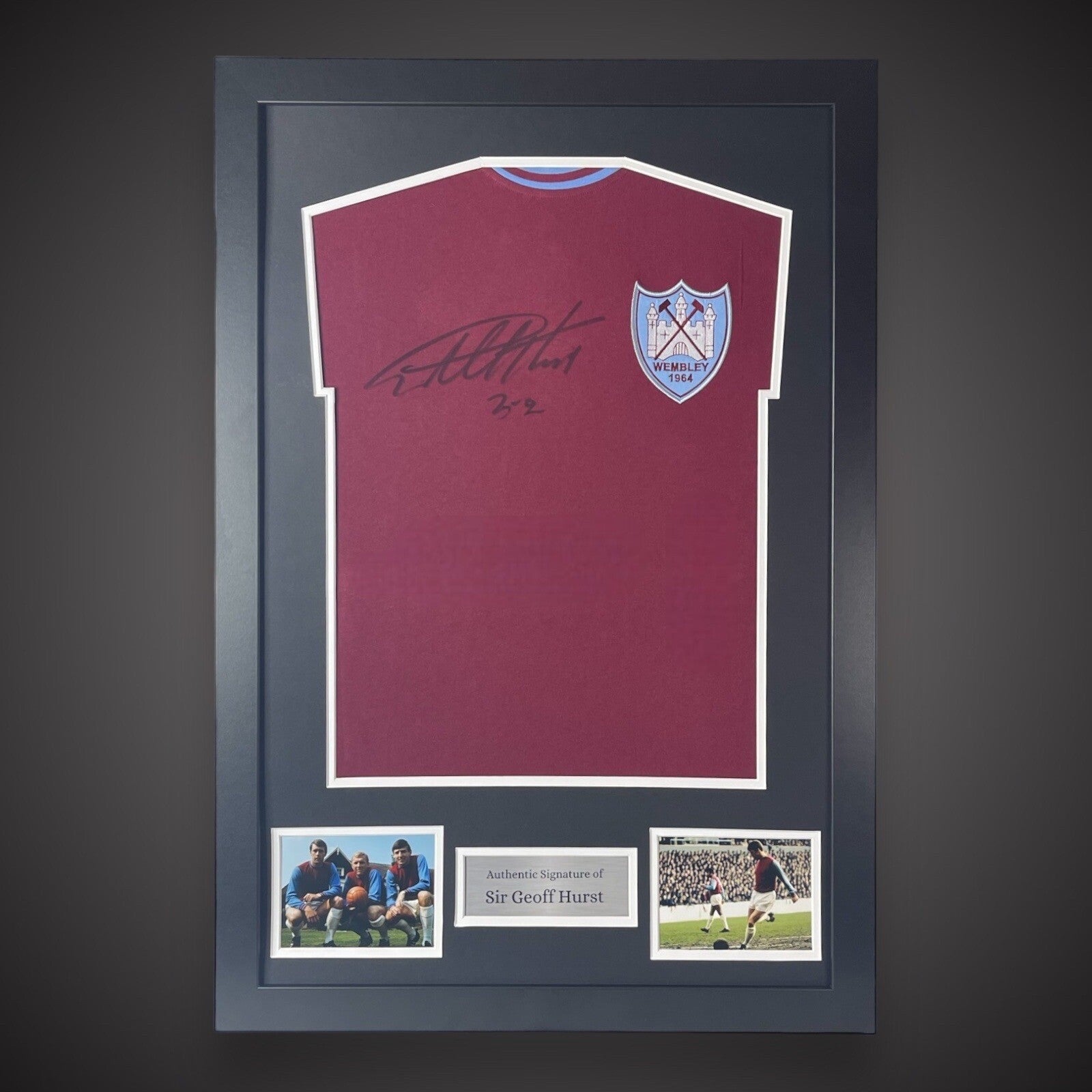 Sir Geoff Hurst 3-2 Hand Signed & Framed West Ham 64 Cup Final Shirt COA £2490
