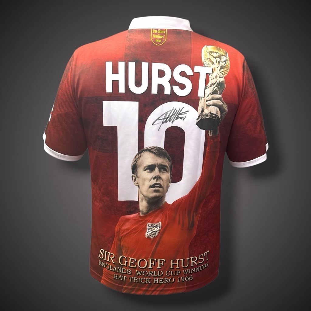 Sir Geoff Hurst Hand Signed England Art Shirt Framed With Coa £2441