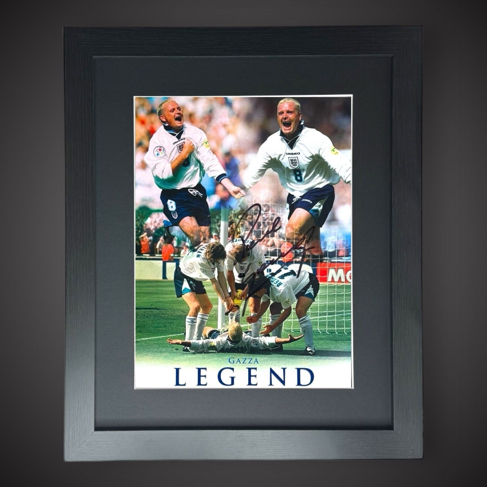 Framed England - Paul Gascoigne Signed Football Photo Montage Style £49.99 16X200