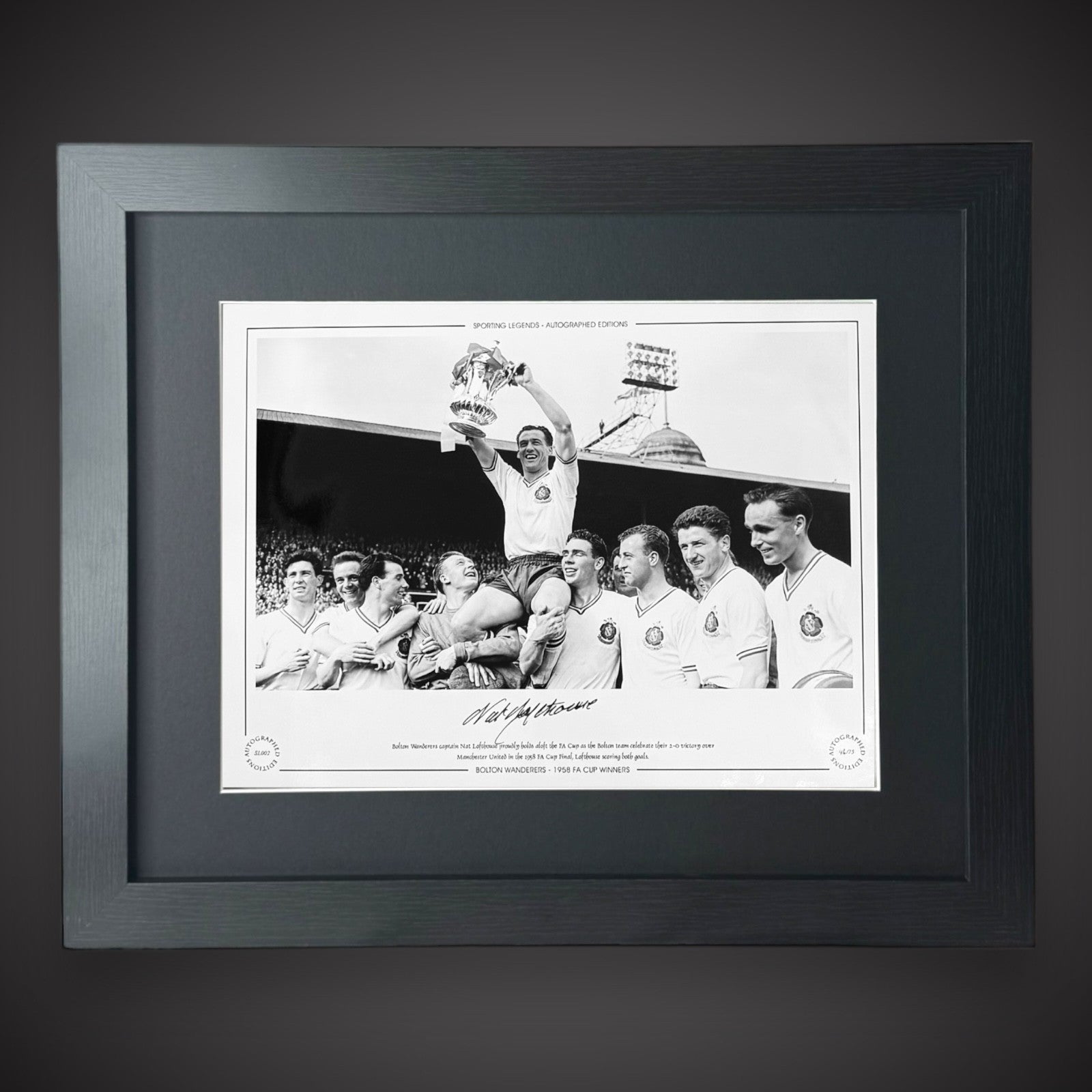 FRAMED Nat Lofthouse- 1958 FA Cup Final Signed Photo £45 16X120