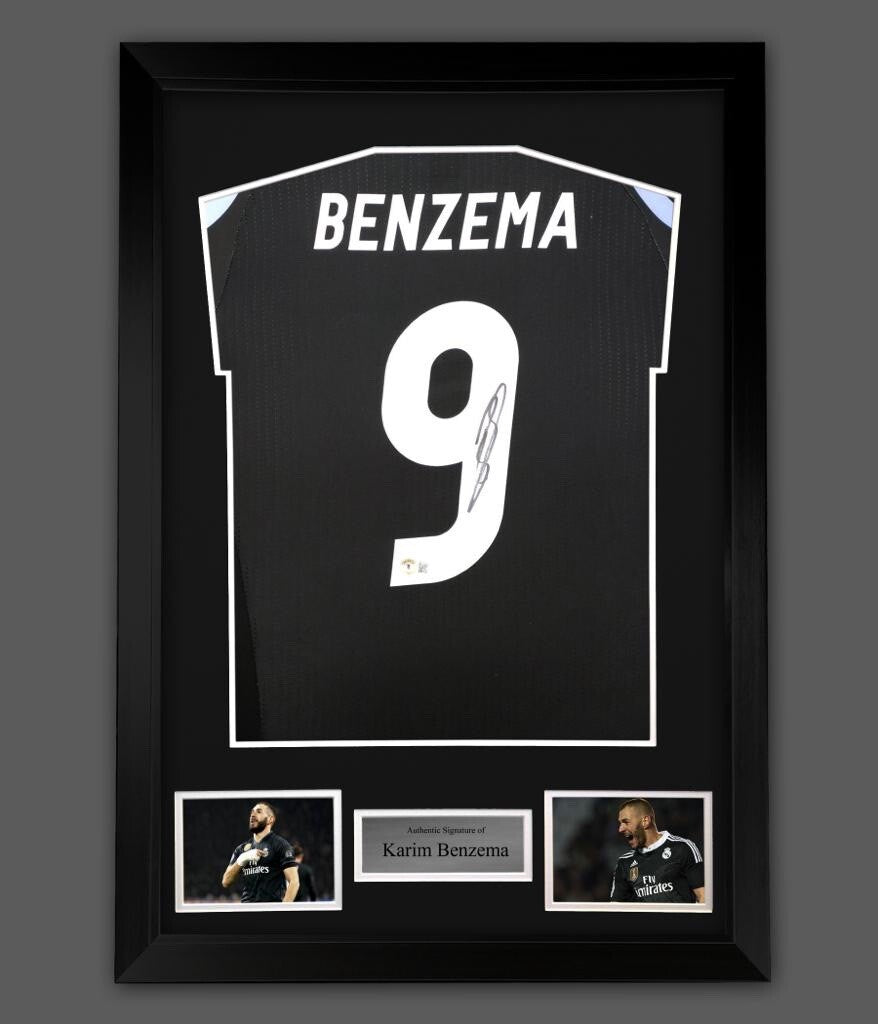 Framed Karim Benzema Signed Real Madrid Shirt  2016-2017 Third Kit Number 9 £3090