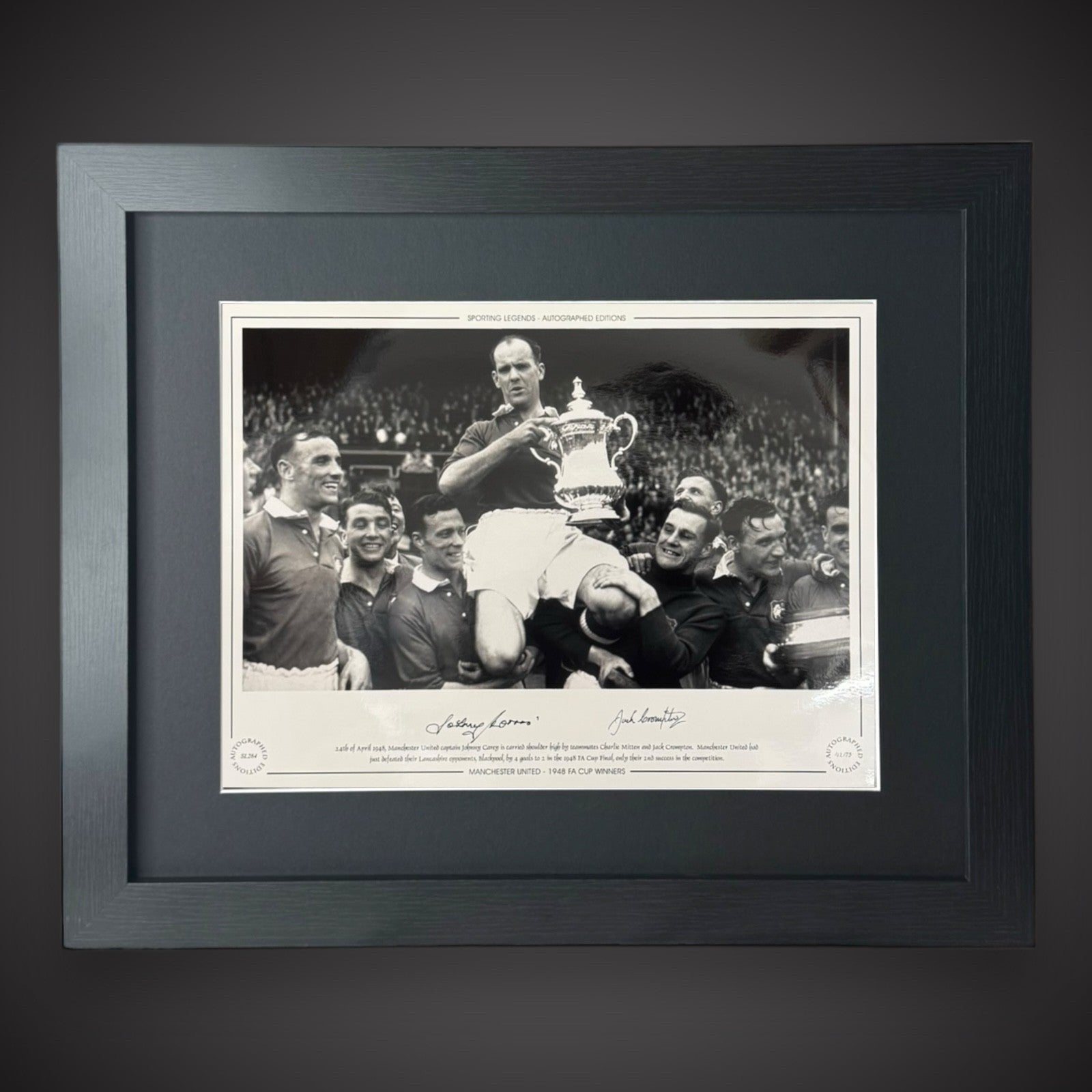 FRAMED Manchester United 1948 FA Cup Winners- Jack Crompton Hand Signed Photo0