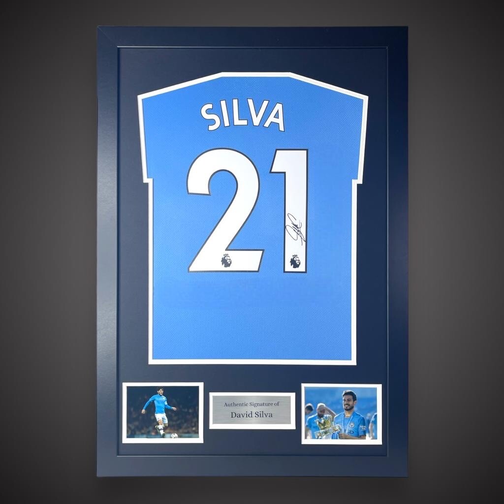 Framed Manchester City David Silva Hand Signed Football Shirt With COA £2590