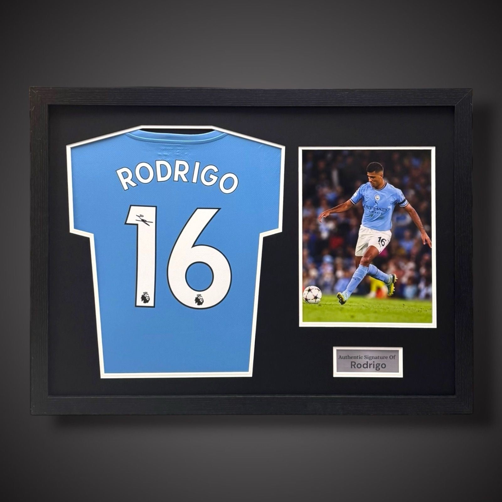 Rodrigo Hand Signed Manchester City Football Pano Framed Shirt With COA £3250