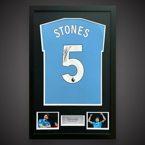 Frames John Stones Hand Signed Manchester City Home Shirt £275 With COA0