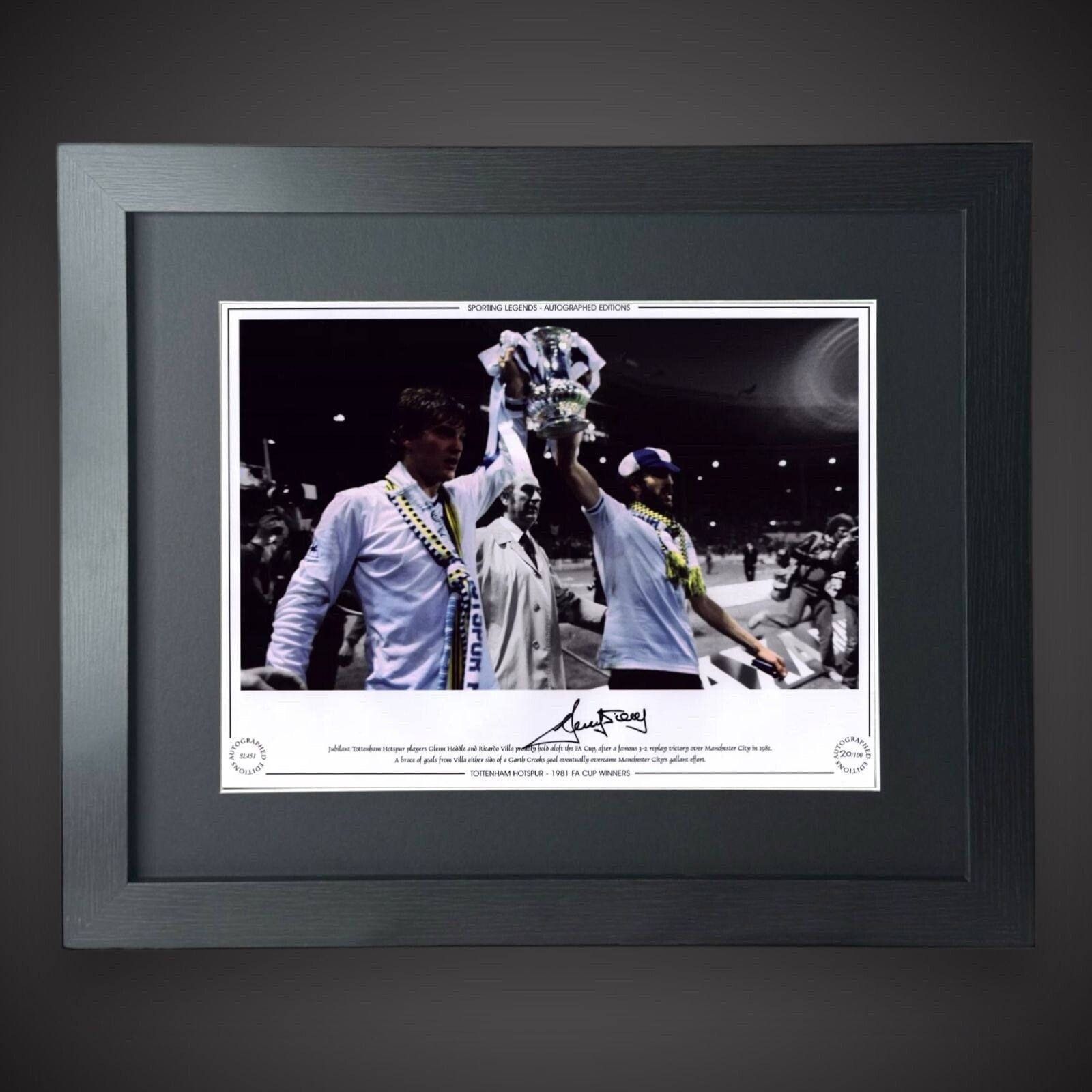 FRAMED RICKY VILLA CELEBRATING FA CUP WIN AFTER HIS GREAT GOAL WITH COA £550