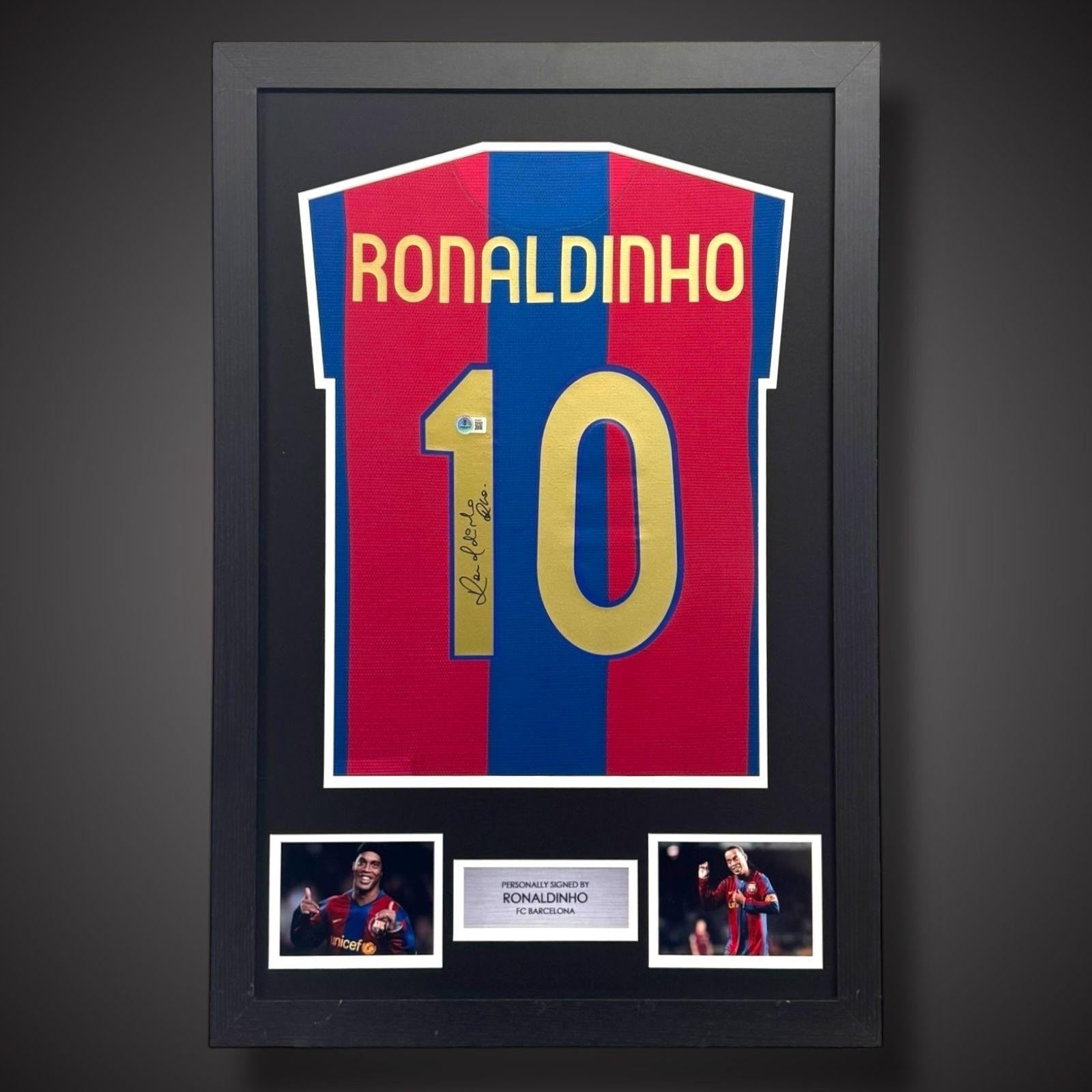 Ronaldinho Hand Signed Barcelona FC Football Shirt Framed £4990