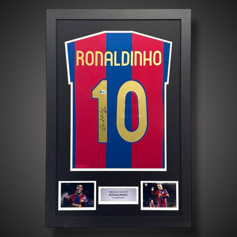 Ronaldinho Hand Signed Barcelona FC Football Shirt Framed £4990