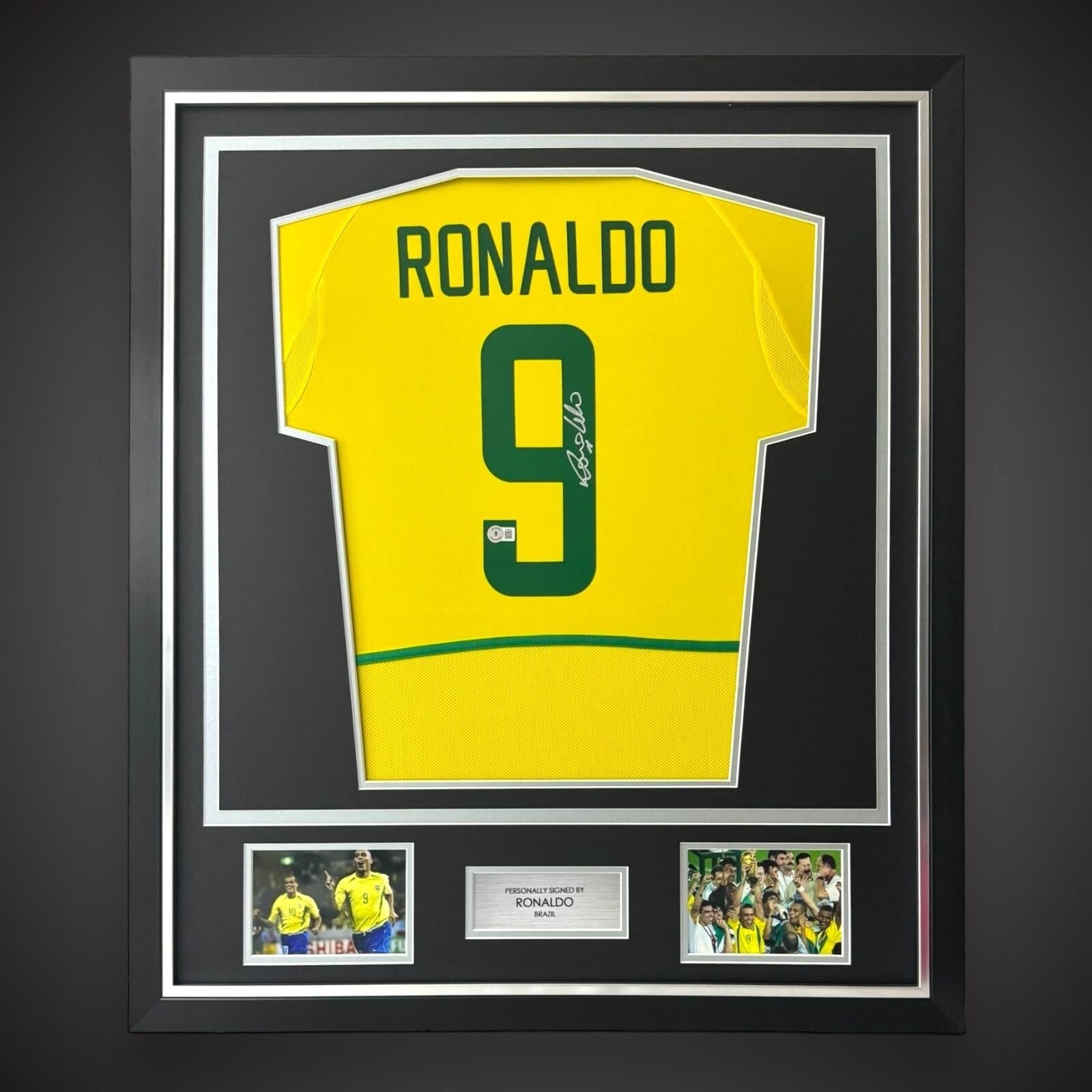Ronaldo Nazario Signed & Deluxe Framed Brazil Shirt With BECKETT STICKER £5490