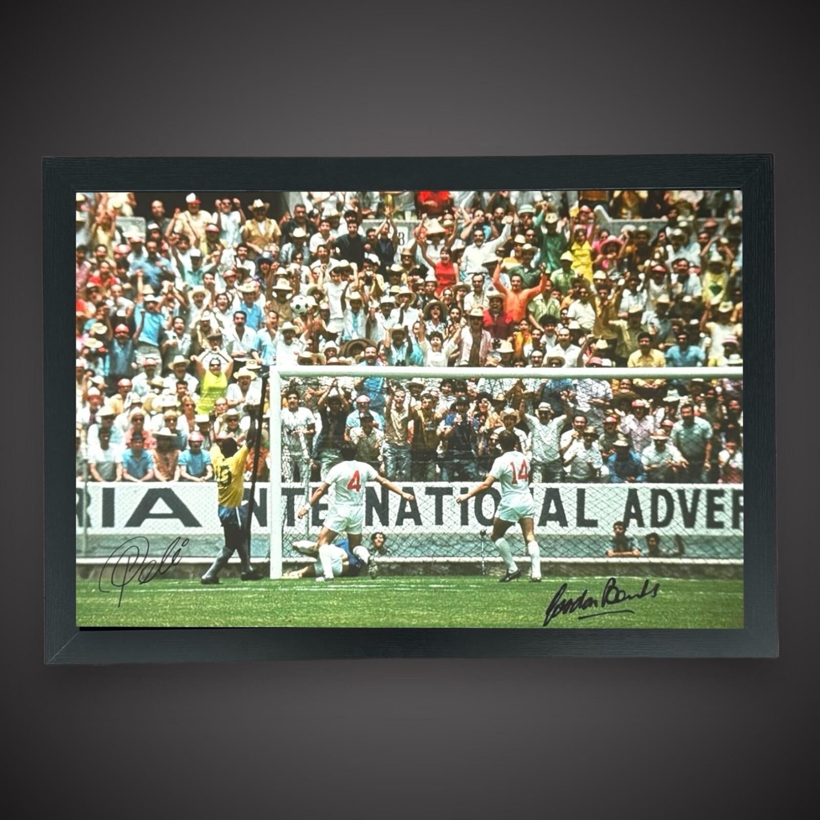 Pele And Gordon Banks Dual Hand Signed Framed Large Photo With COA £3500