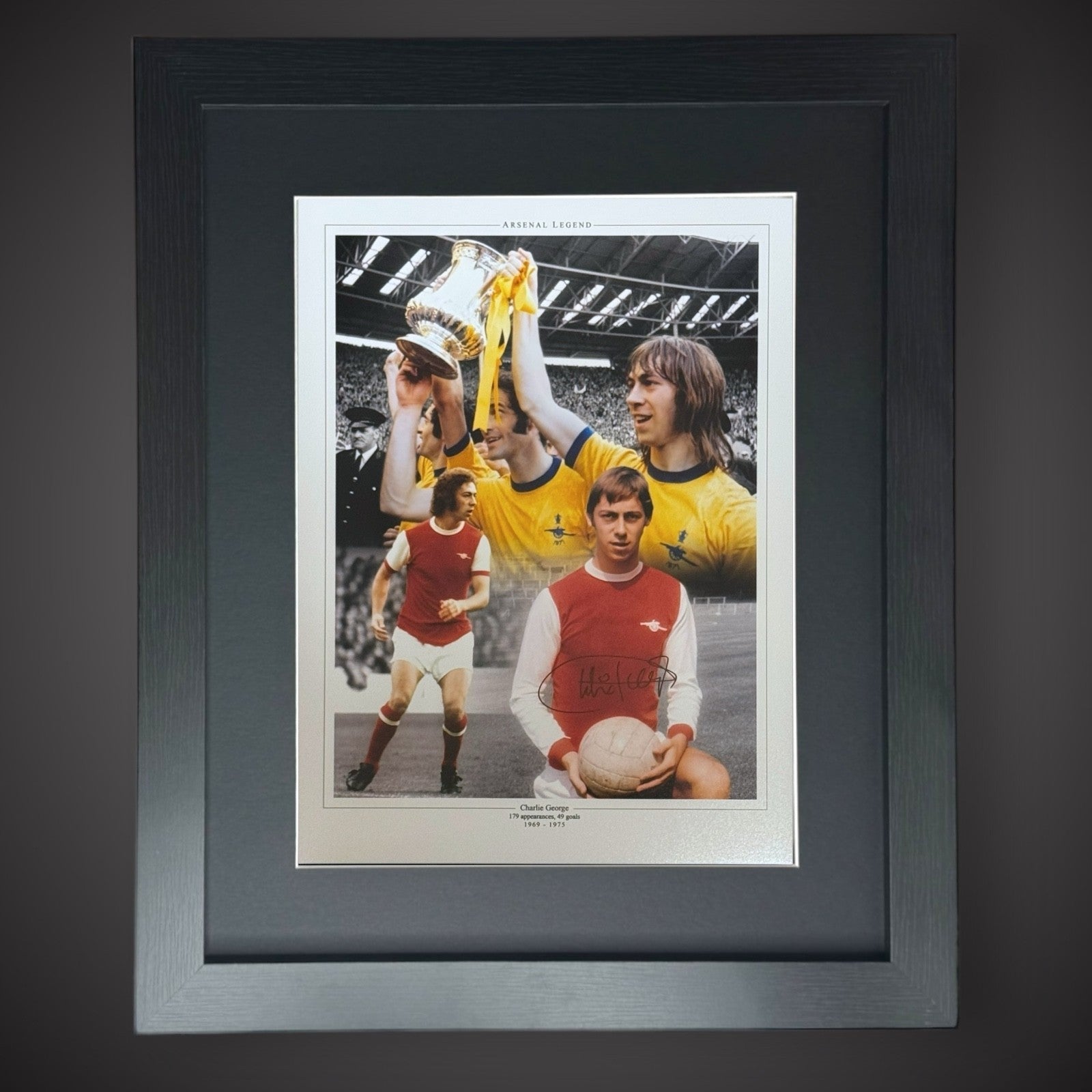 Framed Charlie George "ARSENAL  - THE WINNER" Signed Photo0