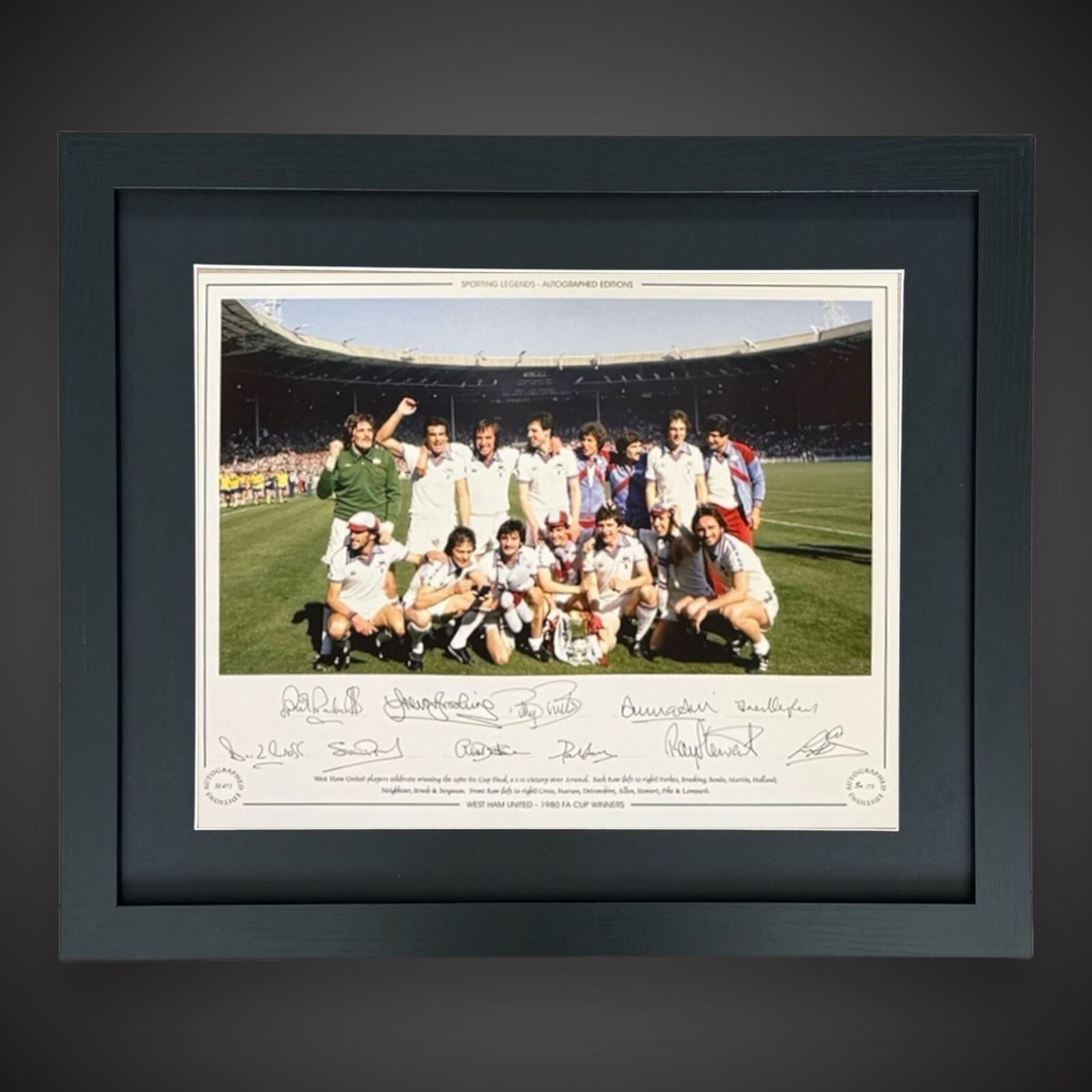 Framed West Ham 1980 FA Cup Winners Signed Celebration Photo Fantastic £1990