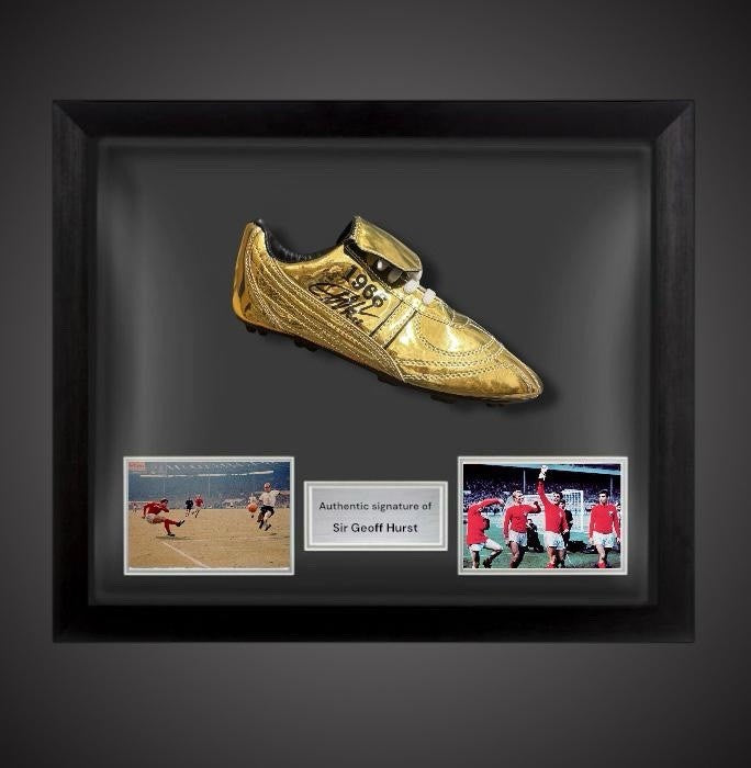 Sir Geoff Hurst Hand Signed Football Boot- 1966 Gold In A Dome Frame £1490