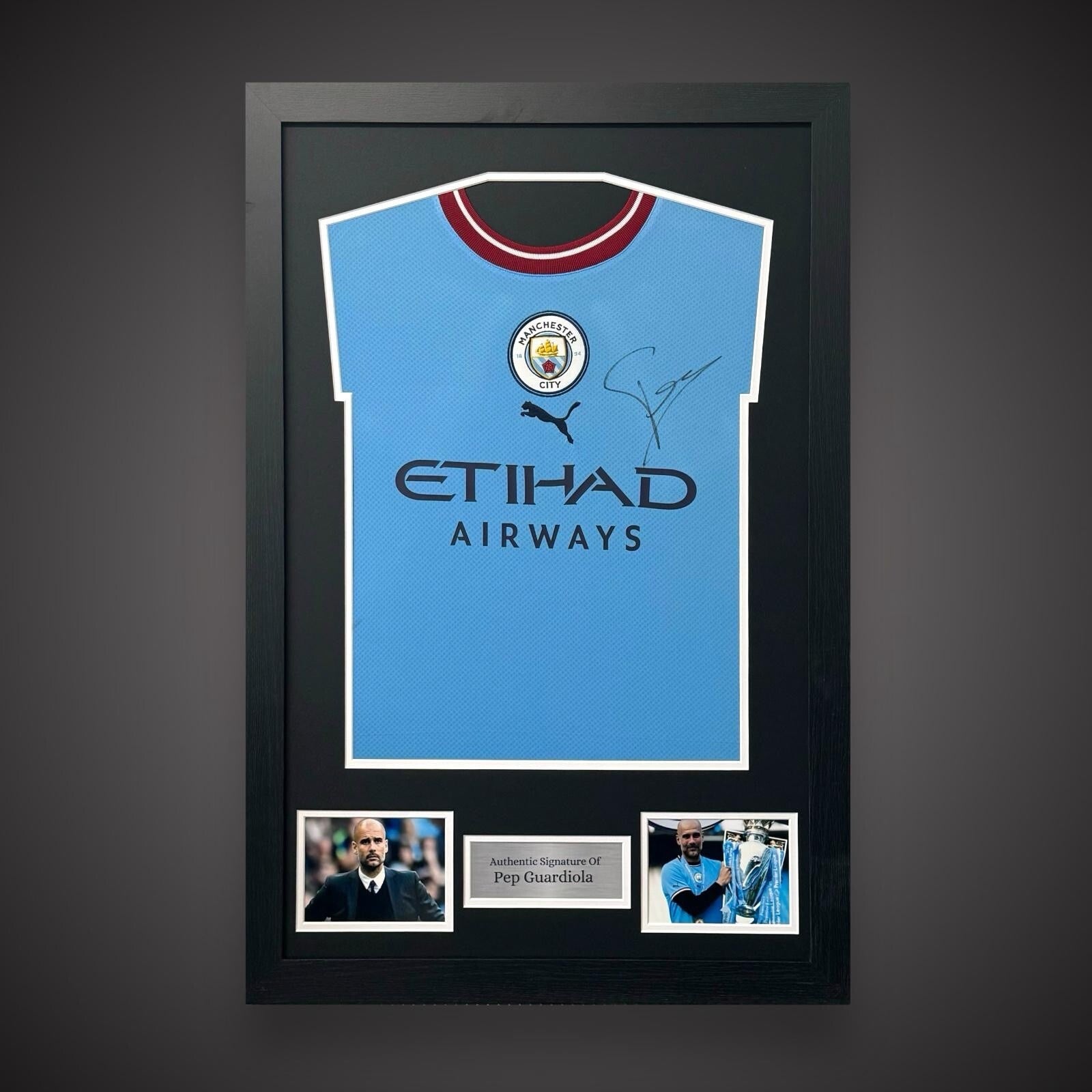 Pep Guardiola Hand Signed Manchester City Framed Football Shirt With COA £3490