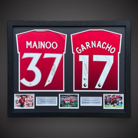 Mainoo & Garnacho Dual Hand Signed Manchester United Framed Football Shirt £5990