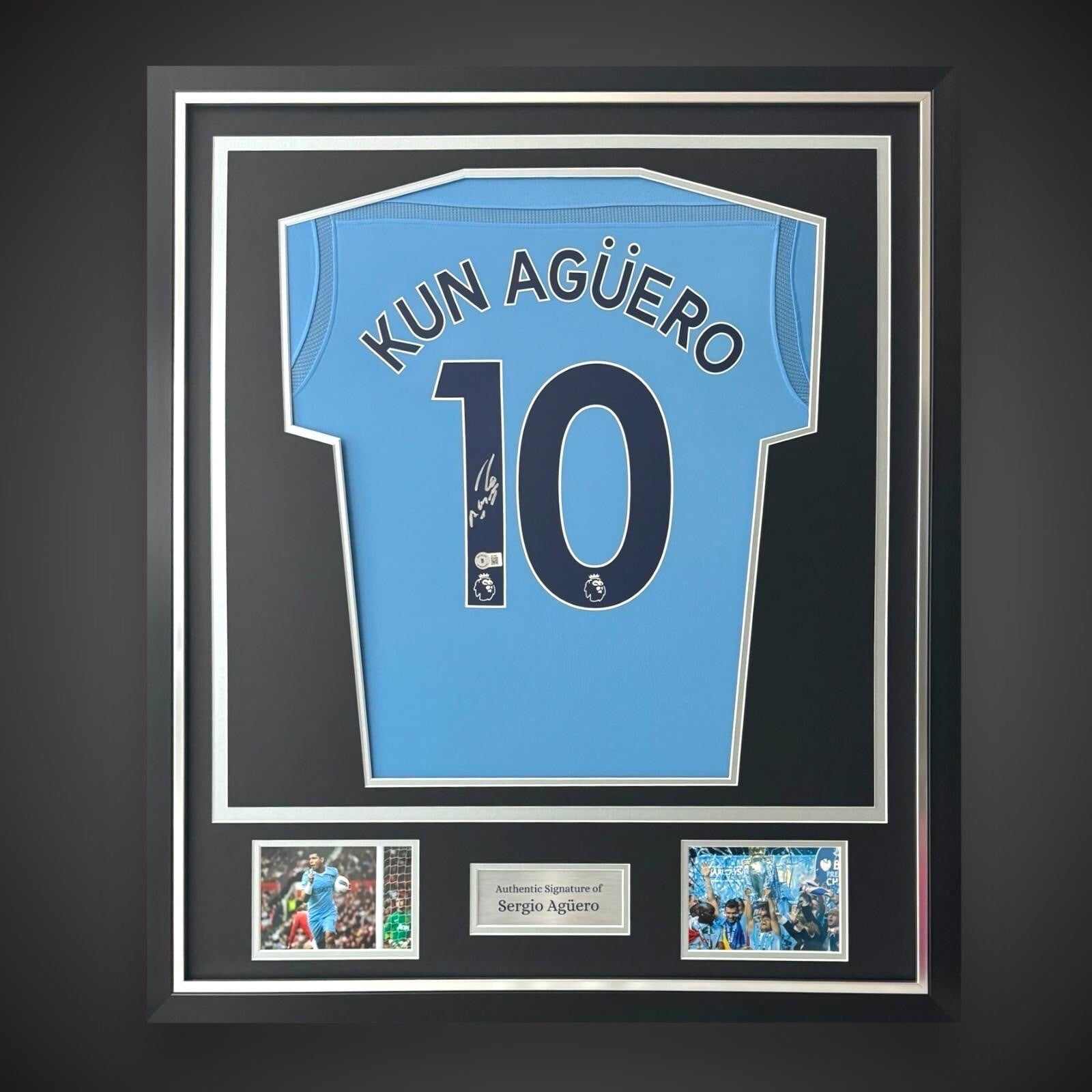 Sergio Aguero Hand Signed & Deluxe Framed Manchester City Football Shirt £2400