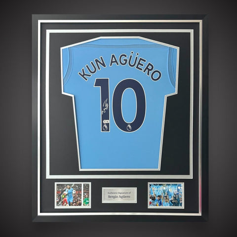 Sergio Aguero Hand Signed & Deluxe Framed Manchester City Football Shirt £2400