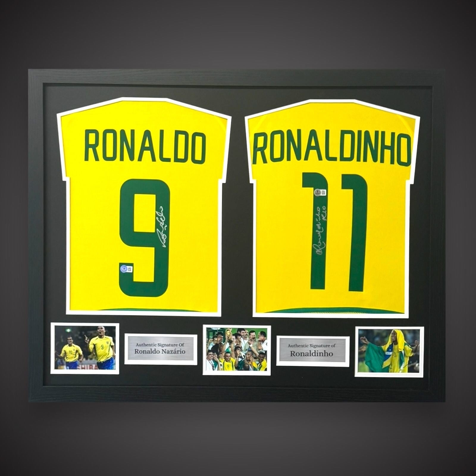 Ronaldo And Ronaldinho Hand Signed Brazil Shirts Dual Framed £899 With COA0
