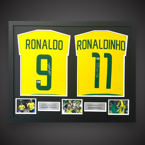 Ronaldo And Ronaldinho Hand Signed Brazil Shirts Dual Framed £899 With COA0