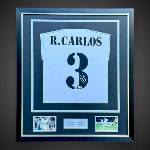 Roberto Carlos Signed Real Madrid Deluxe Framed Football Shirt With COA £3990
