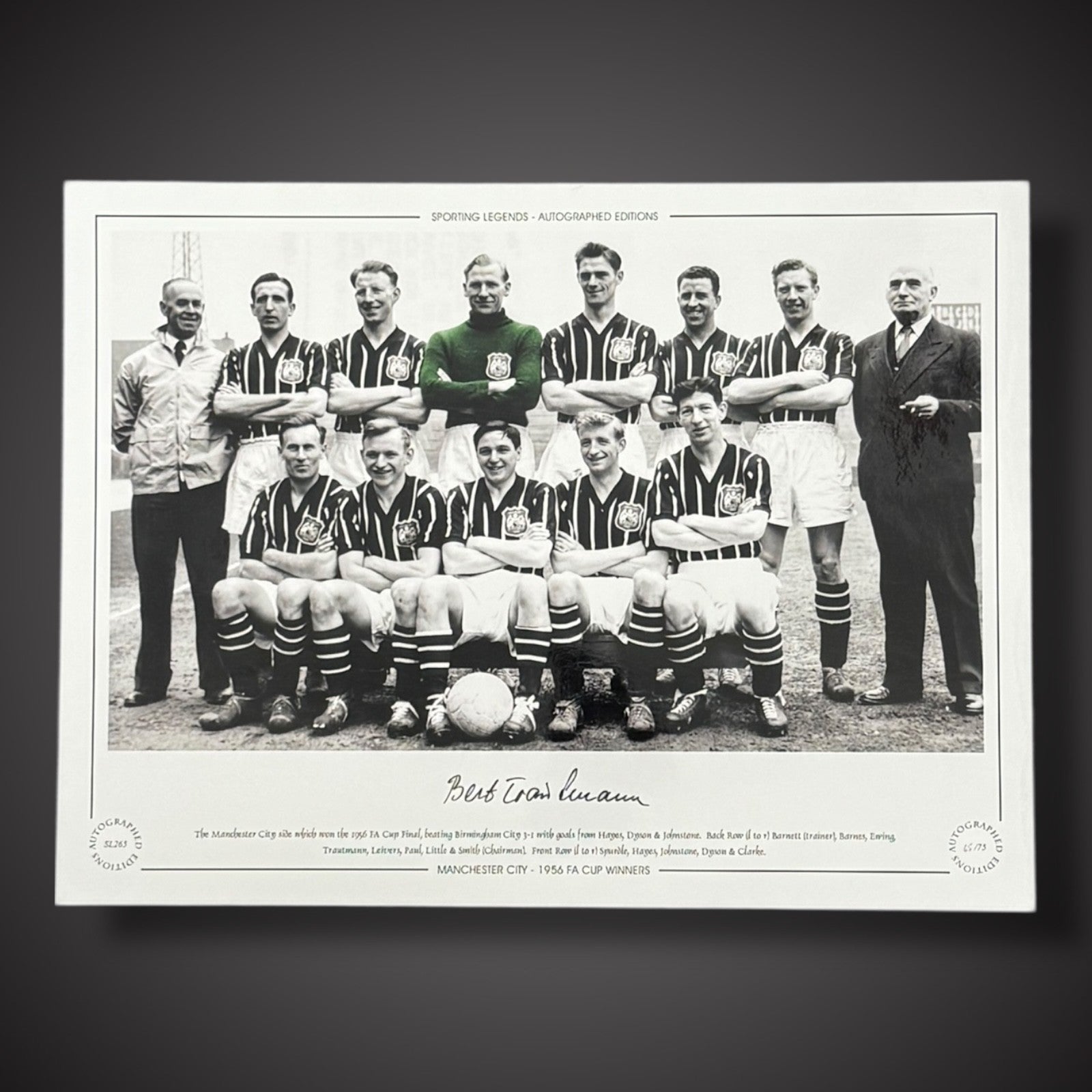 FRAMED Manchester City 1956 FA Cup Winners- Bert Trautmann Hand Signed Photo £451