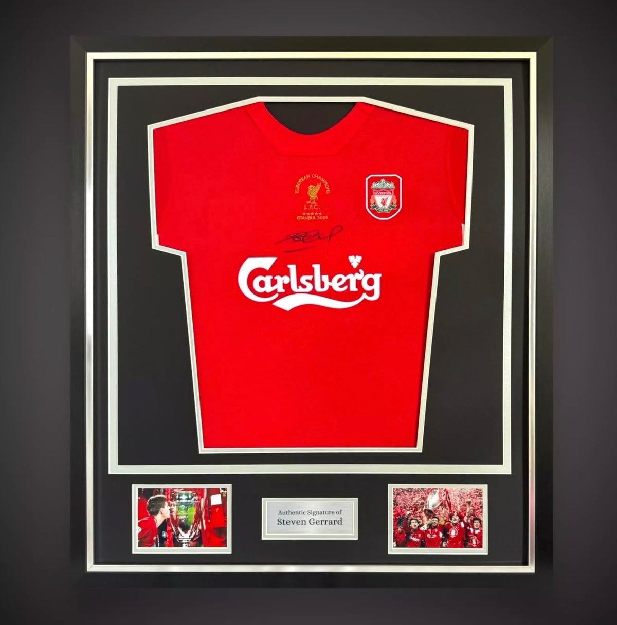 Steven Gerrard Hand Signed Deluxe Framed Liverpool 2005 Istanbul Shirt