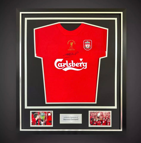 Steven Gerrard Hand Signed Deluxe Framed Liverpool 2005 Istanbul Shirt