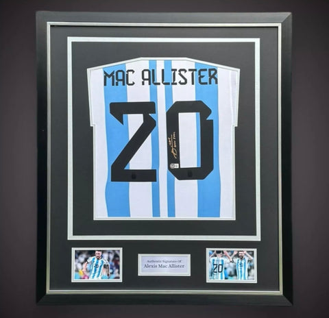 Alexis Mac Allister Hand Signed Argentina Football Shirt Deluxe Framed