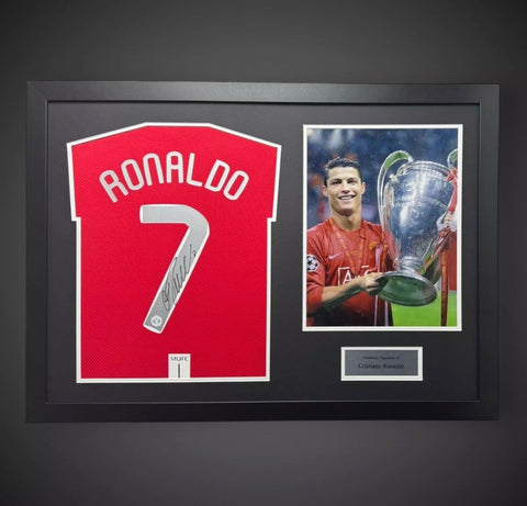 Panoramic Framed Cristiano Ronaldo Signed Manchester United Football Shirt