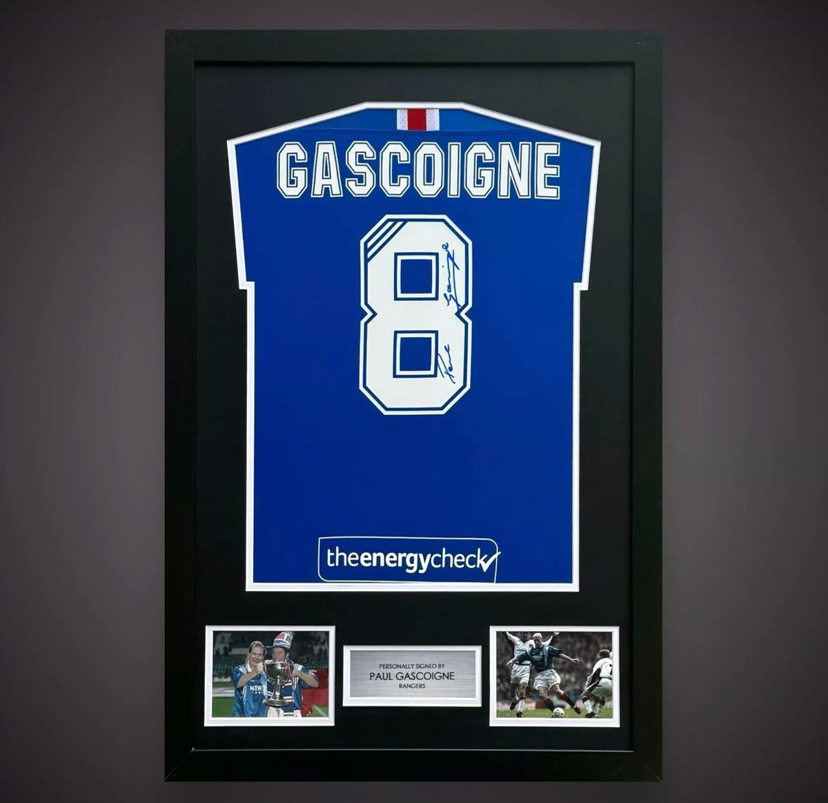 Paul Gascoinge Hand Signed And Framed Rangers Football Shirt