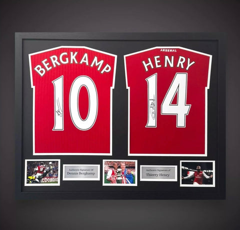Dual Framed Dennis Bergkamp & Thierry Henry Signed Arsenal Shirts