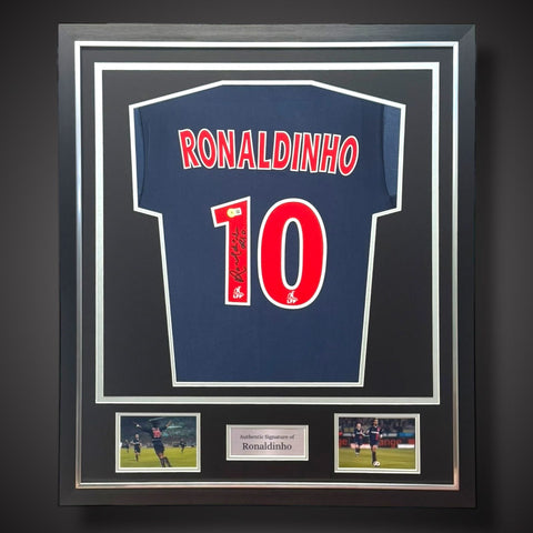 Ronaldinho Hand Signed And Deluxe Framed PSG Football Shirt