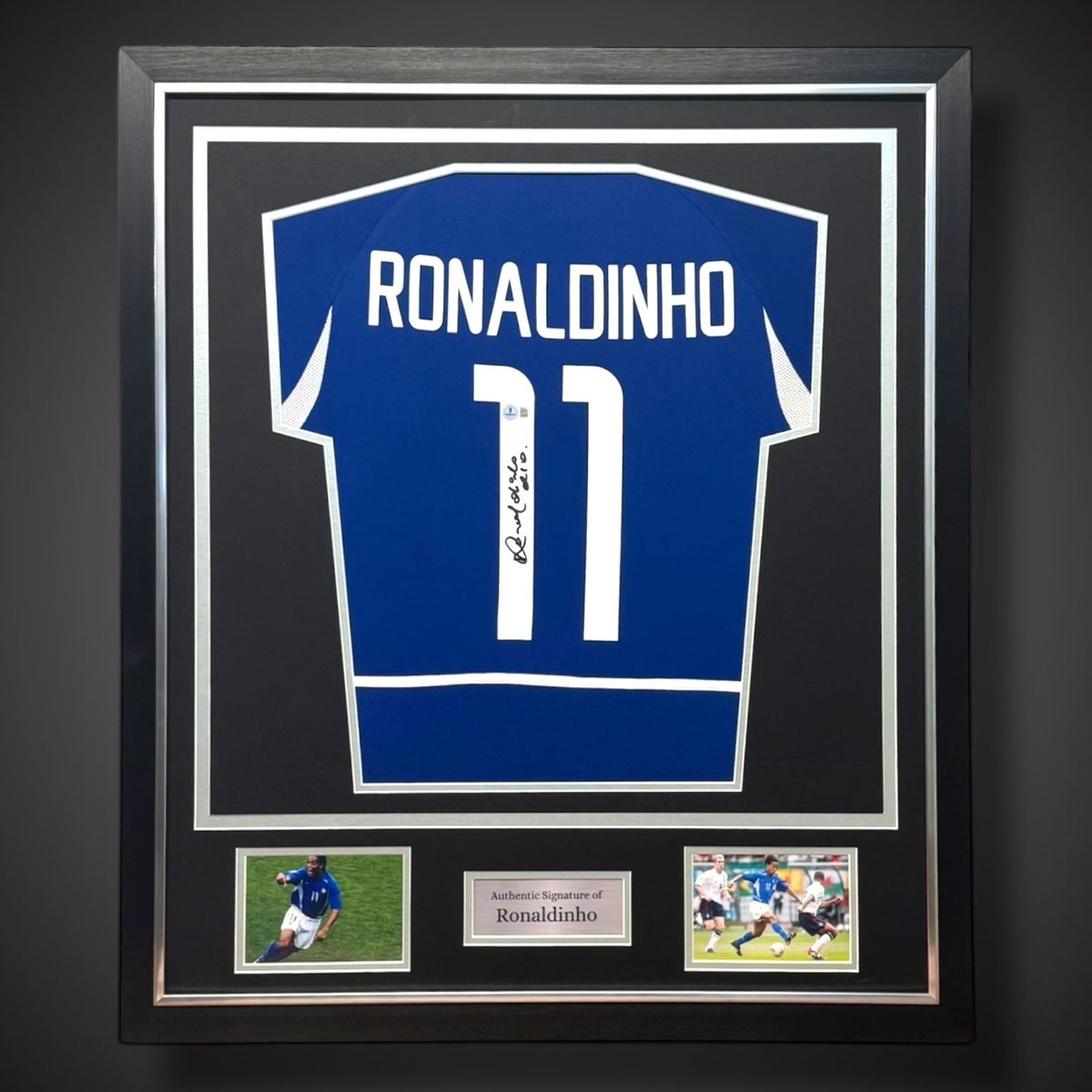 Ronaldinho Hand Signed Brazil Football Shirt Deluxe Framed