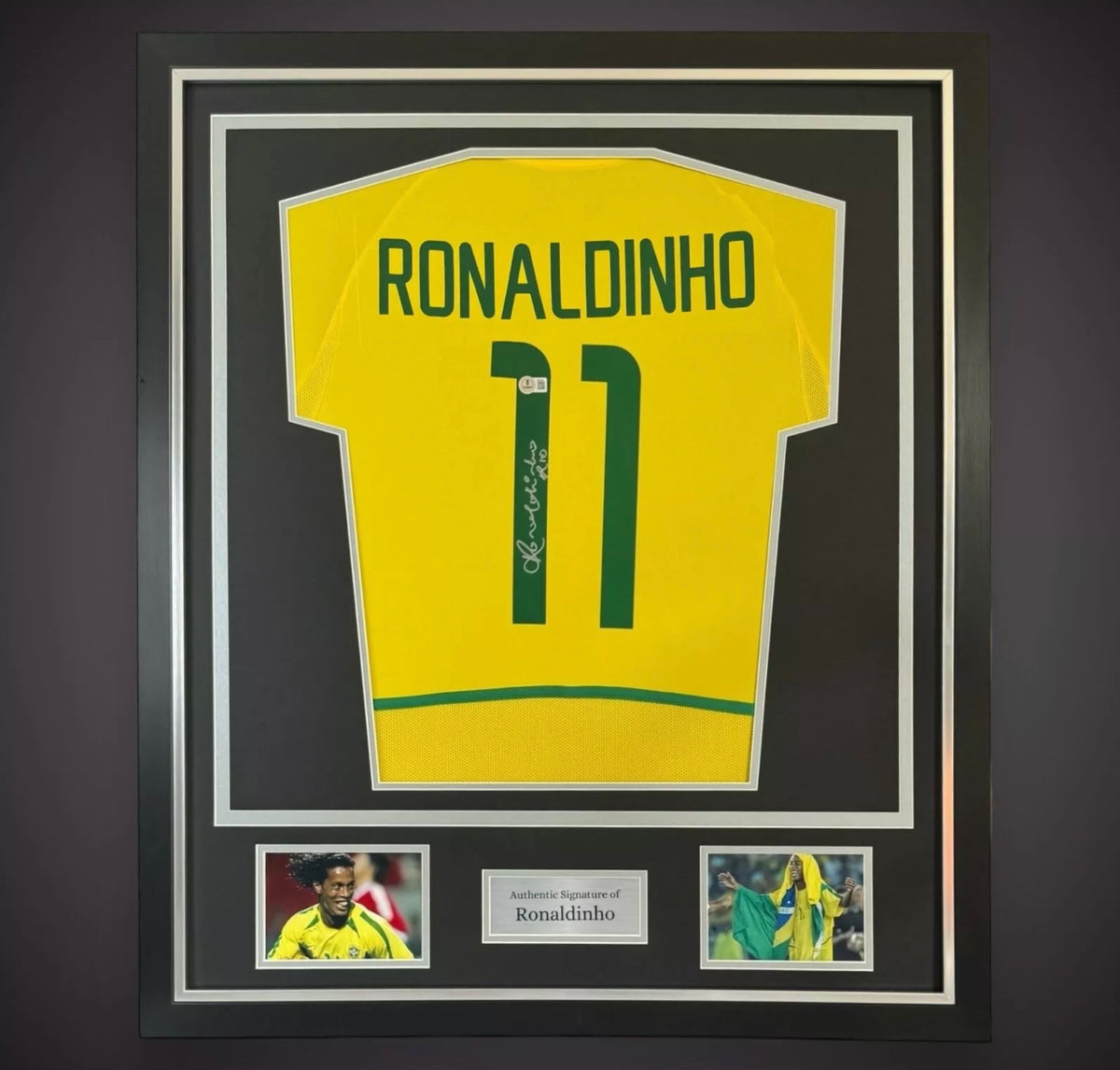 Ronaldinho Hand Signed Brazil Football Shirt Deluxe Framed