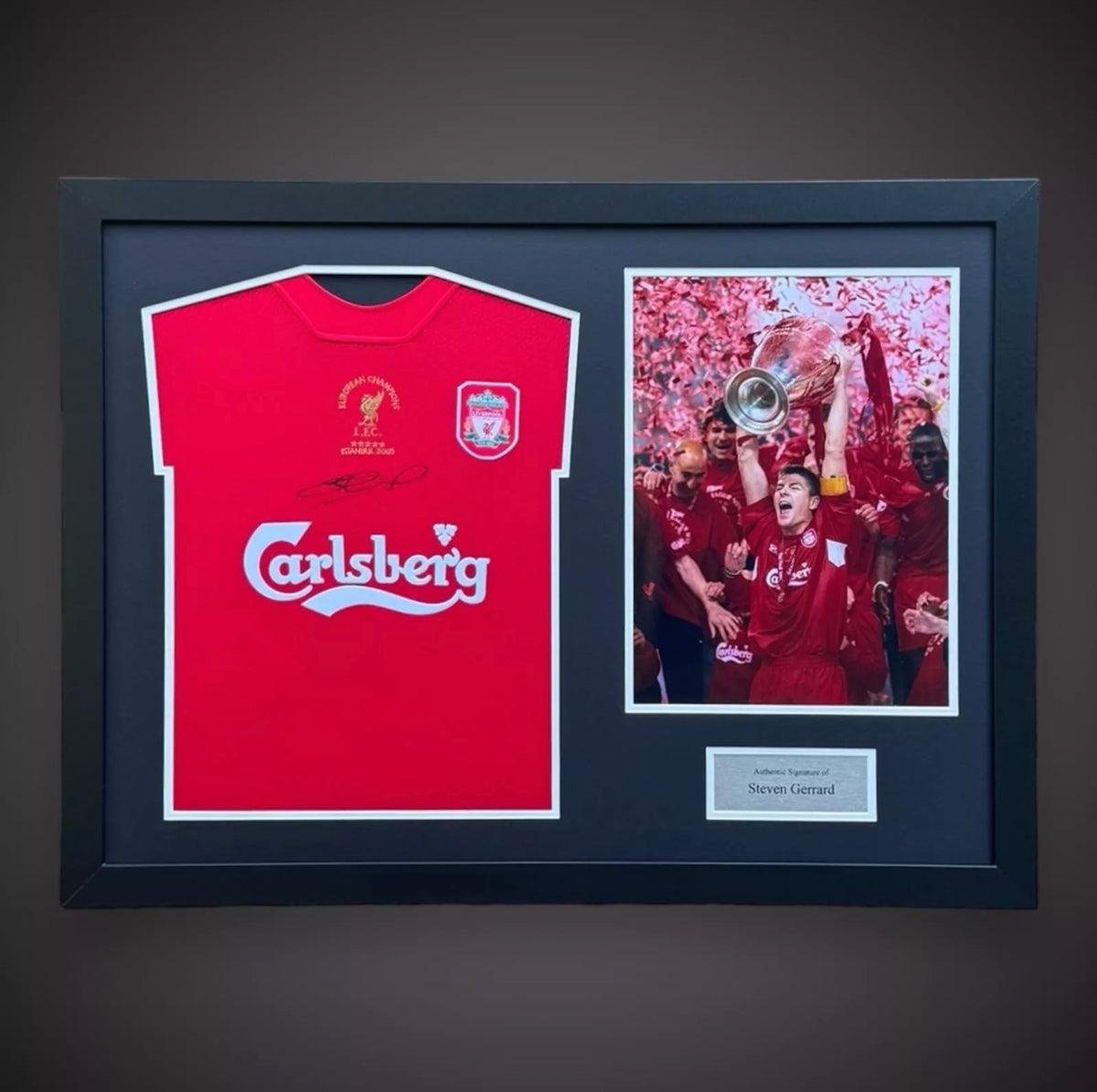Steven Gerrard Hand Signed Liverpool Shirt Framed With Photo