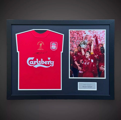Steven Gerrard Hand Signed Liverpool Shirt Framed With Photo