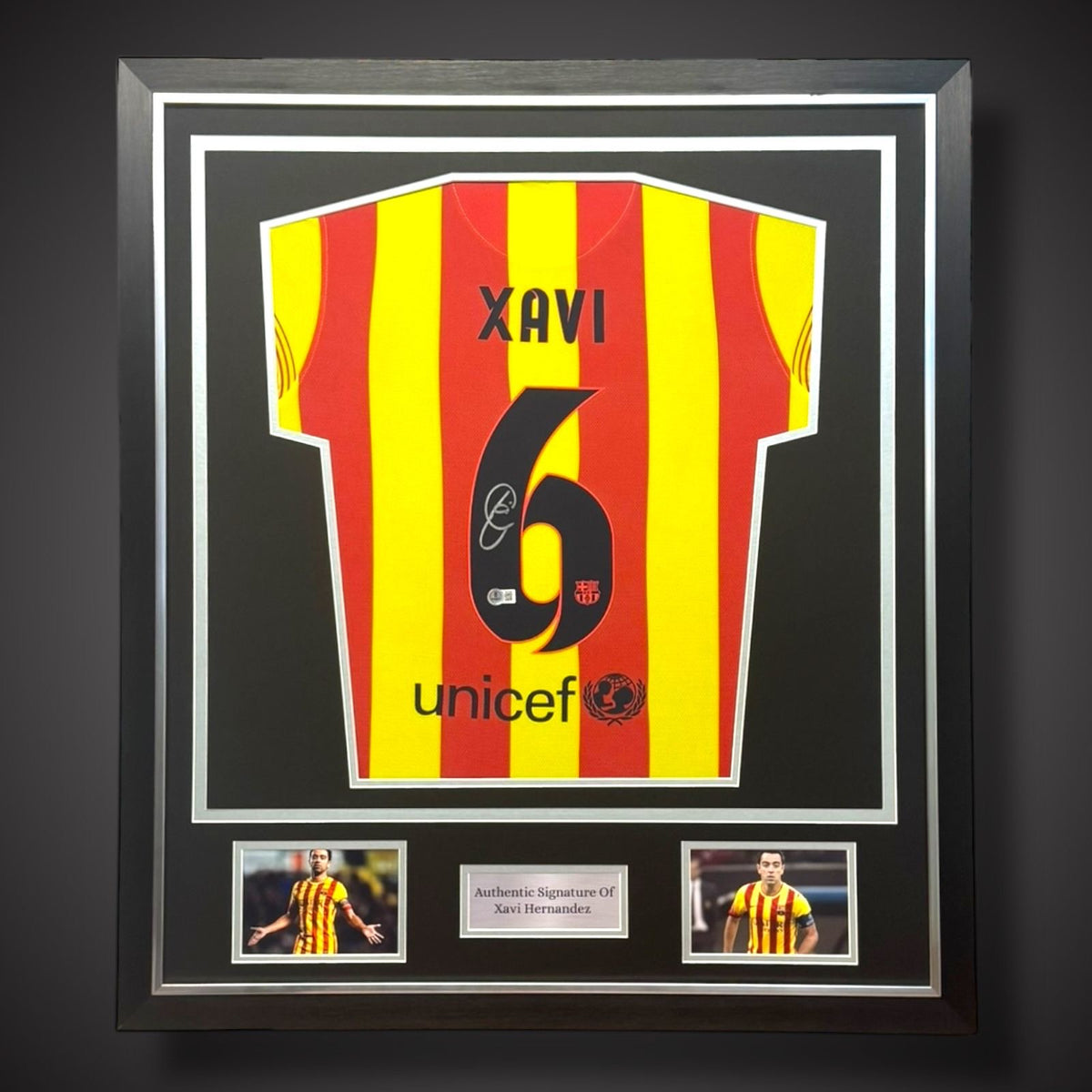 Xavi Hernandez Hand Signed Deluxe Framed Barcelona Football Shirt 2014/15