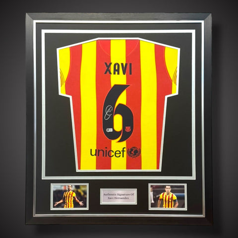 Xavi Hernandez Hand Signed Deluxe Framed Barcelona Football Shirt 2014/15