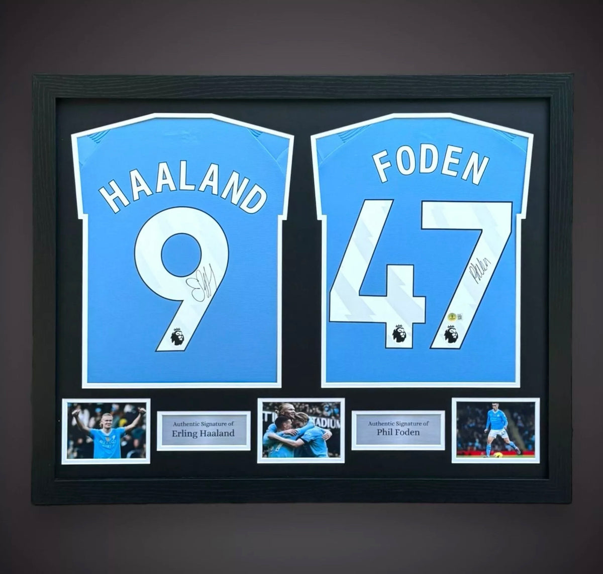 Erling Haaland & Phil Foden Dual Framed Manchester City Shirts