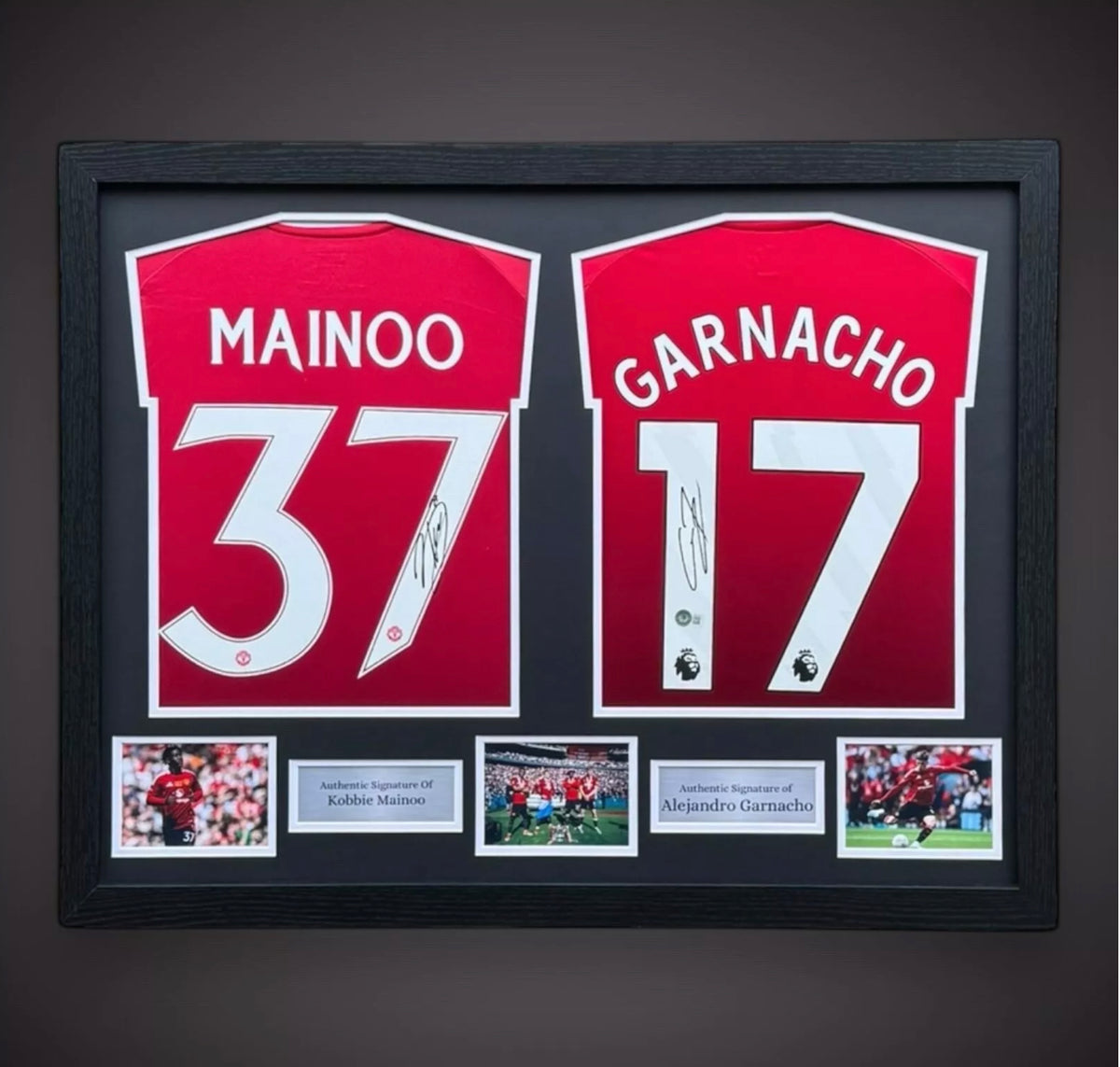 Kobbie Mainoo & Alejandro Garnacho Dual Hand Signed Manchester United Framed Football Shirt